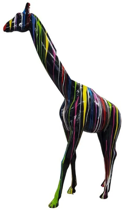 Casa Padrino Designer Deko Skulptur Giraffe Schwarz / Mehrfarbig H. 320 cm - Riesige Dekofigur - Lebensgroße Tierfigur - Wetterbeständige Gartendeko Figur Mega-Angebot