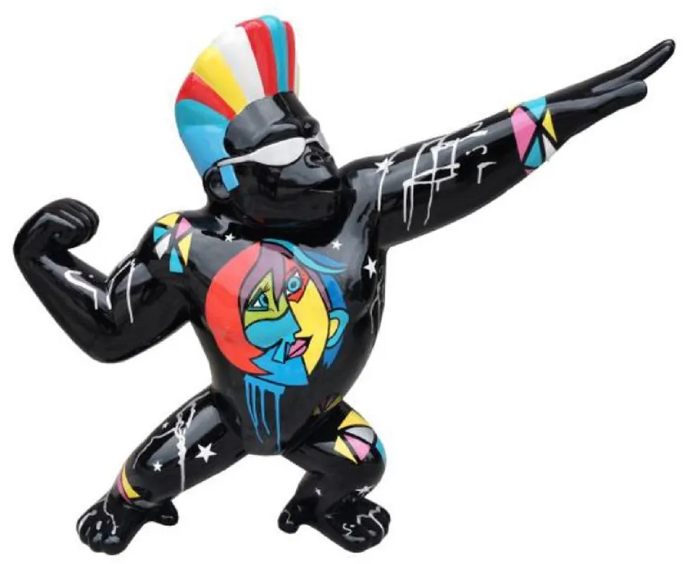 Casa Padrino Designer Deko Skulptur Gorilla Star Affe Schwarz / Mehrfarbig 139 x H. 120 cm - Wetterbeständige Dekofigur - Garten Terrassen Deko Accessoires Neu Im Sortiment
