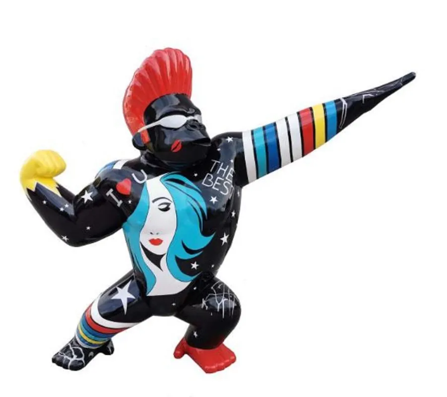 Nur Für Kurze Zeit Casa Padrino Designer Deko Skulptur Gorilla Star Affe Schwarz / Bunt 89 x H. 75 cm - Wetterbeständige Dekofigur - Wohnzimmer Terrassen Garten Deko Accessoires