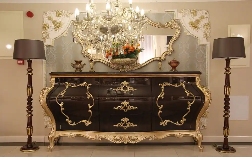 Casa Padrino Luxus Barock Kommode mit Wandspiegel Dunkelbraun / Gold - Handgefertigter Massivholz Schrank mit elegantem Spiegel - Prunkvolle Möbel im Barockstil Aktuell