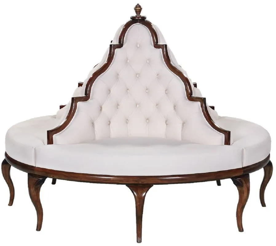 Casa Padrino Luxus Barock Rundsofa Weiß / Dunkelbraun - Handgefertigtes rundes Sofa - Barock Hotel & Restaurant Möbel Aktuell