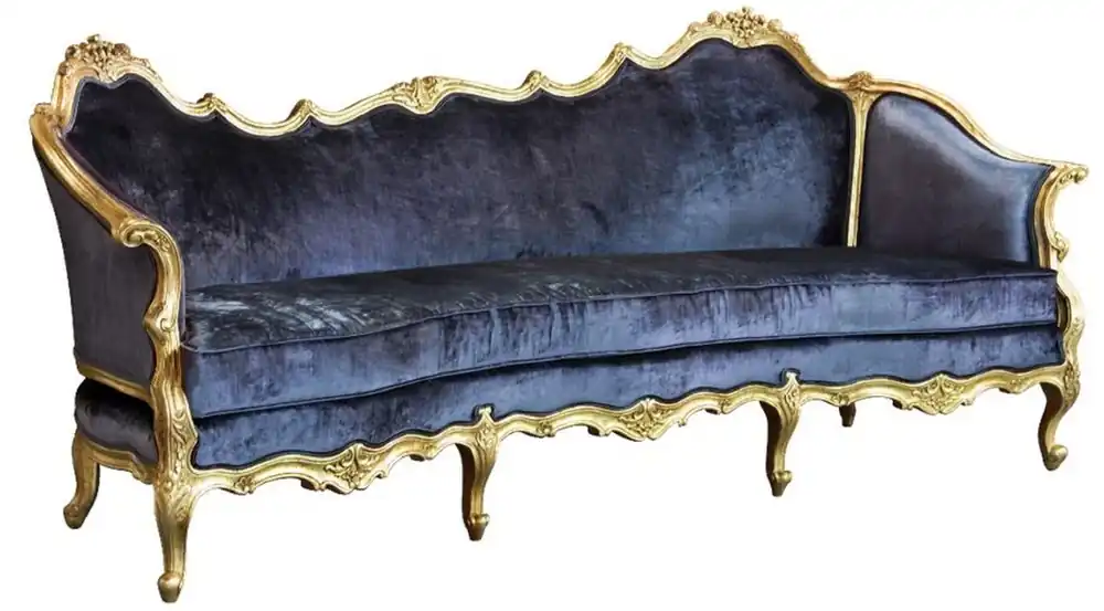 Casa Padrino Luxus Barock Samt Sofa Blau / Gold - Edles Handgefertigtes Wohnzimmer Sofa im Barockstil - Barock Wohnzimmer Möbel - Edel & Prunkvoll Angebot
