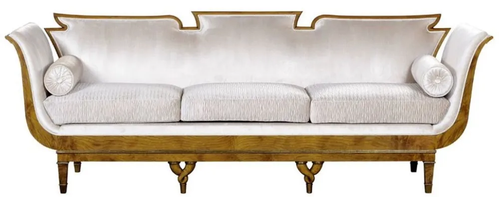 Saisonangebot Casa Padrino Luxus Jugendstil 3er Sofa Weiß / Hellbraun - Edles Handgefertigtes Wohnzimmer Sofa - Barock & Jugendstil Wohnzimmer Möbel
