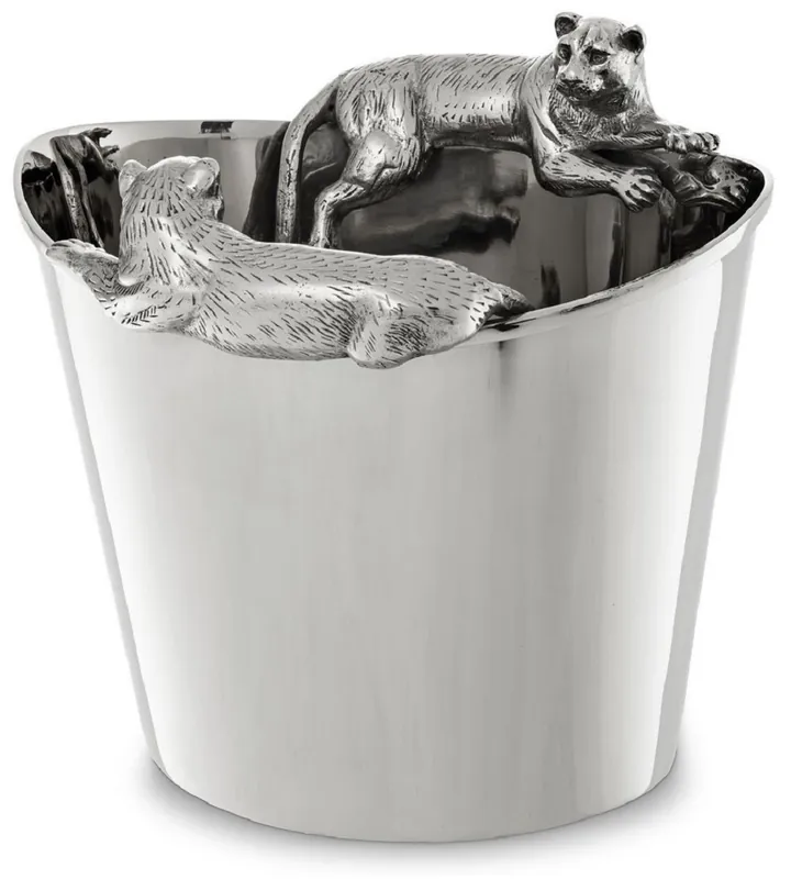 Casa Padrino Luxus Edelstahl Weinkühler mit 2 Messing Tragegriffen Silber 25,5 x 25,5 x H. 23 cm - Hotel Restaurant Gastronomie Accessoires Direktkauf