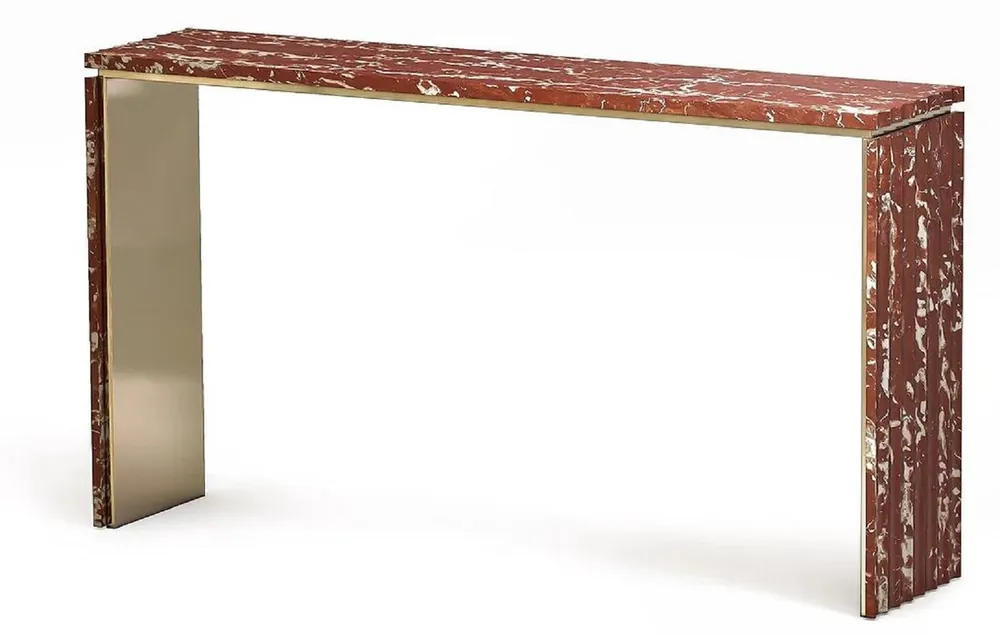 Casa Padrino Luxus Marmor Konsole Rot / Messingfarben 180 x 40 x H. 90 cm - Edler Konsolentisch mit hochwertigem handgeschliffenen Rosso Francia Marmor - Luxus Hotel Möbel Angebot