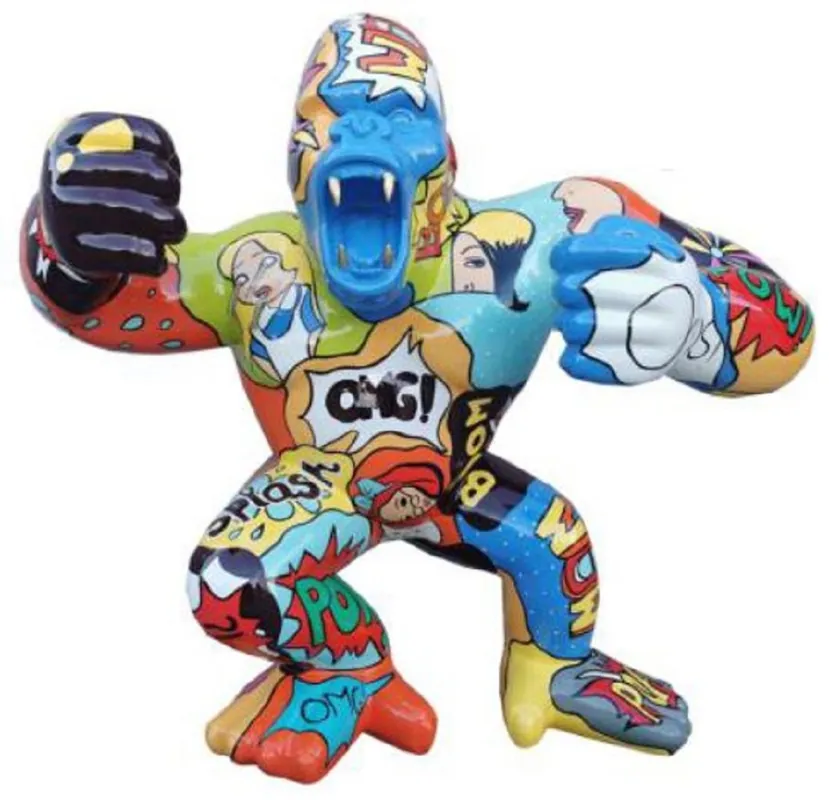 Casa Padrino Designer Deko Skulptur Gorilla Affe Bunt 125 x 60 x H. 102 cm - Wetterbeständige Dekofigur - Garten Terrassen Deko Neue Ware