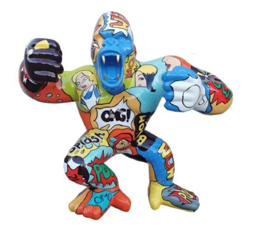 Schneller Versand Casa Padrino Designer Deko Skulptur Gorilla Affe Bunt 80 x 40 x H. 70 cm - Wetterbeständige Dekofigur - Wohnzimmer Garten Terrassen Deko