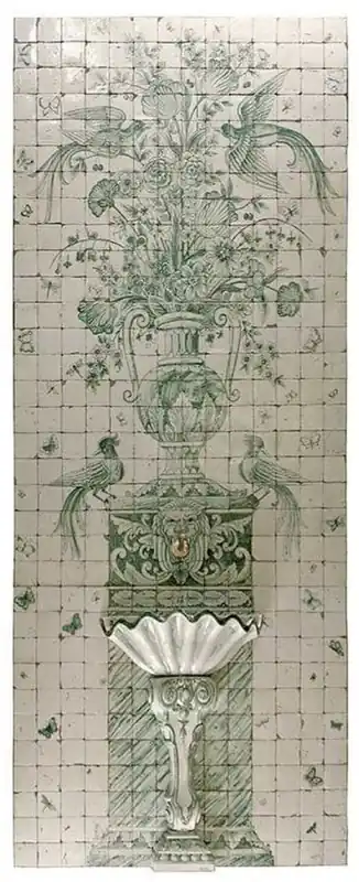 Neu Casa Padrino Luxus Barock Wandbrunnen mit Fliesen Wandgemälde Weiß / Grün - Handgefertigt & Handbemalt - Luxus Qualität - Barock Hotel Garten Deko Accessoires