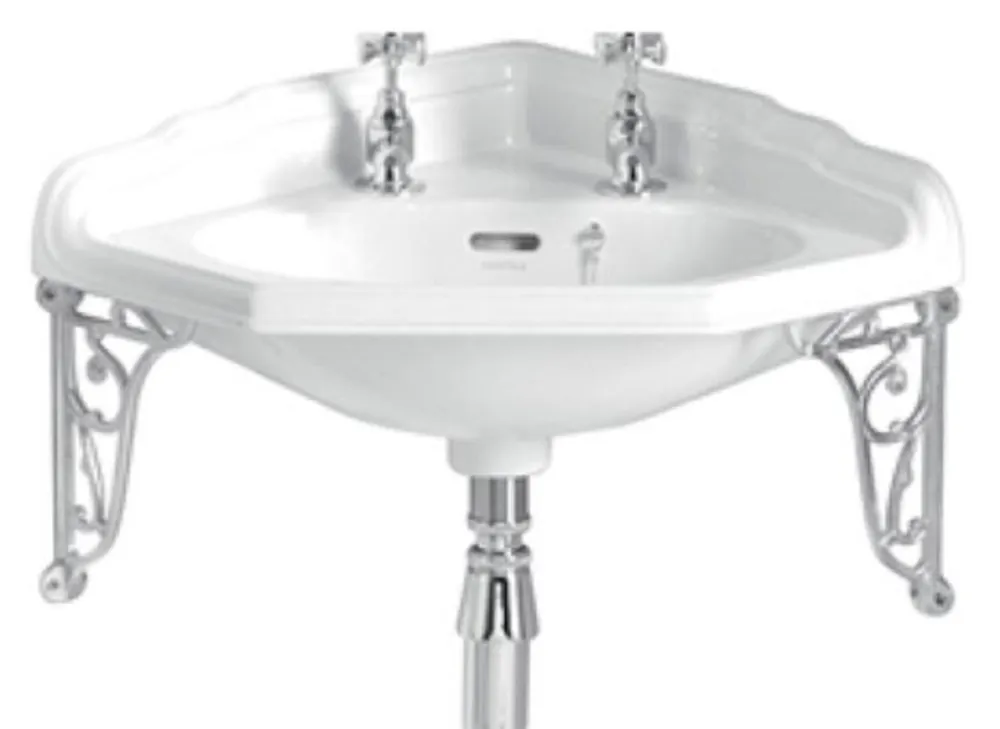 Casa Padrino Luxus Jugendstil Eckwaschbecken Weiß / Silber 63,5 x 49,5 x H. 23 cm - Porzellan 2-Loch Waschbecken mit Wandhalterung - Badezimmer Möbel Sofort Bestellen