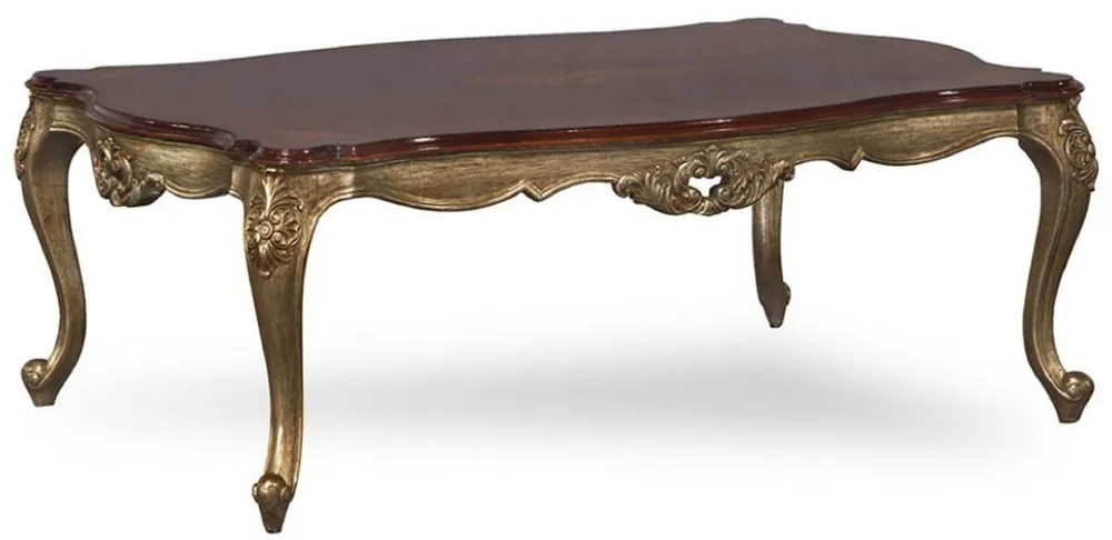 Casa Padrino Luxus Barock Couchtisch Dunkelbraun / Antik Gold - Handgefertigter Massivholz Wohnzimmertisch im Barockstil - Barock Wohnzimmer Möbel Expressversand