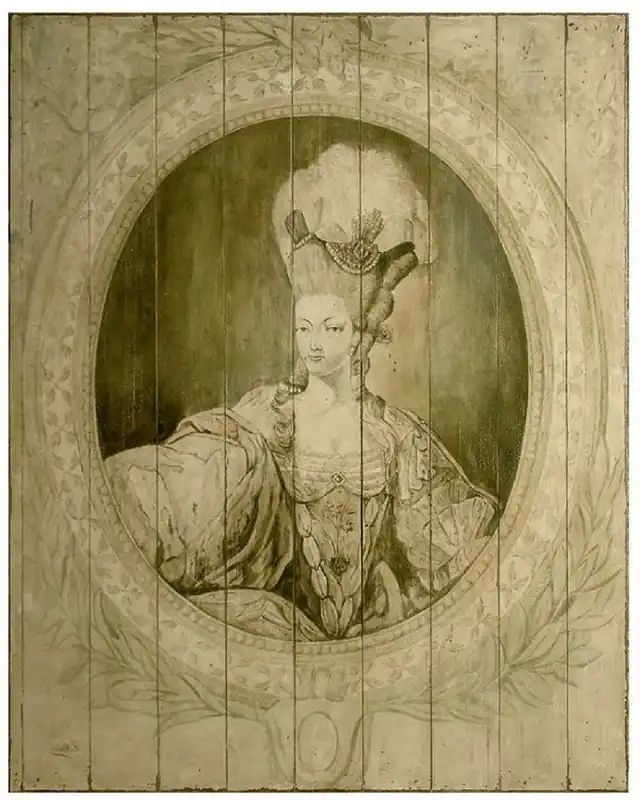 Casa Padrino Luxus Barock Wandgemälde Lady Grau / Grün 150 x H. 190 cm - Handgemaltes Holz Gemälde - Barock Wand Dekoration - Edel & Prunkvoll Direkt Vom Hersteller