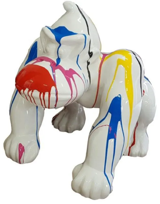 Casa Padrino Designer Dekofigur Gorilla Affe Weiß / Mehrfarbig H. 70 cm - Wetterbeständige Deko Skulptur - Wohnzimmer Garten Terrassen Deko Markenware