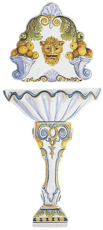Casa Padrino Luxus Barock Wandbrunnen Weiß / Mehrfarbig 73 x H. 160 cm - Handgefertigter & handbemalter Keramik Brunnen - Barock Garten Brunnen - Barock Deko Accessoires Beliebt