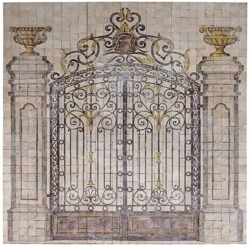 Online Kaufen Casa Padrino Luxus Barock Deko Wandgemälde Das Prunkvolle Tor Beige / Mehrfarbig 290 x H. 310 cm - Handgefertigte & Handbemalte Naturstein Mosaik Fliesen - Barock Wanddeko