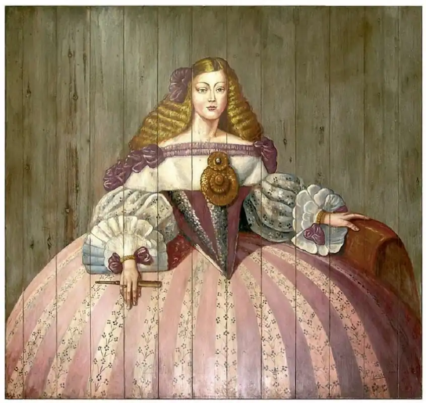 Casa Padrino Luxus Barock Wandgemälde Lady Mehrfarbig 198 x H. 200 cm - Handgemaltes Holz Gemälde - Barock Wand Dekoration - Edel & Prunkvoll Nur Für Kurze Zeit