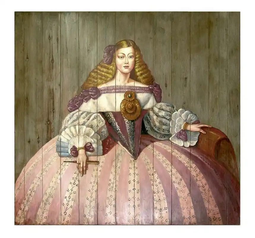 Casa Padrino Luxus Barock Wandgemälde Lady Mehrfarbig 150 x H. 150 cm - Handgemaltes Holz Gemälde - Barock Wand Dekoration - Edel & Prunkvoll Neu Im Sortiment