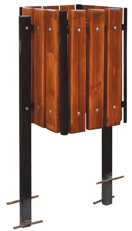Casa Padrino Luxus Abfallbehälter Dunkelbraun / Schwarz 38 x 38 x H. 100 cm - Massivholz Abfallbehälter mit Stahl Beinen - Garten Mülleimer - Terrassen Mülleimer - Gastronomie Abfallbehälter Sonderangebot