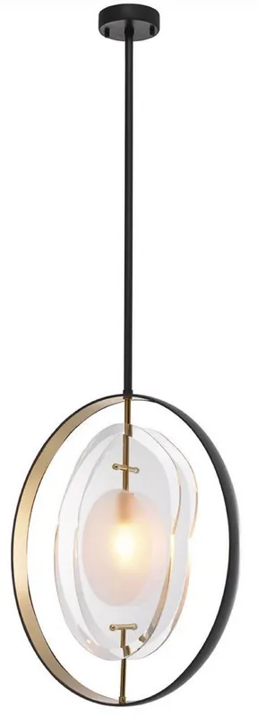 Casa Padrino Luxus Kronleuchter Schwarz / Gold 43 x 11 x H. 58 cm - Moderner Kronleuchter mit edlem Glas Lampenschirm - Luxus Kollektion Neu