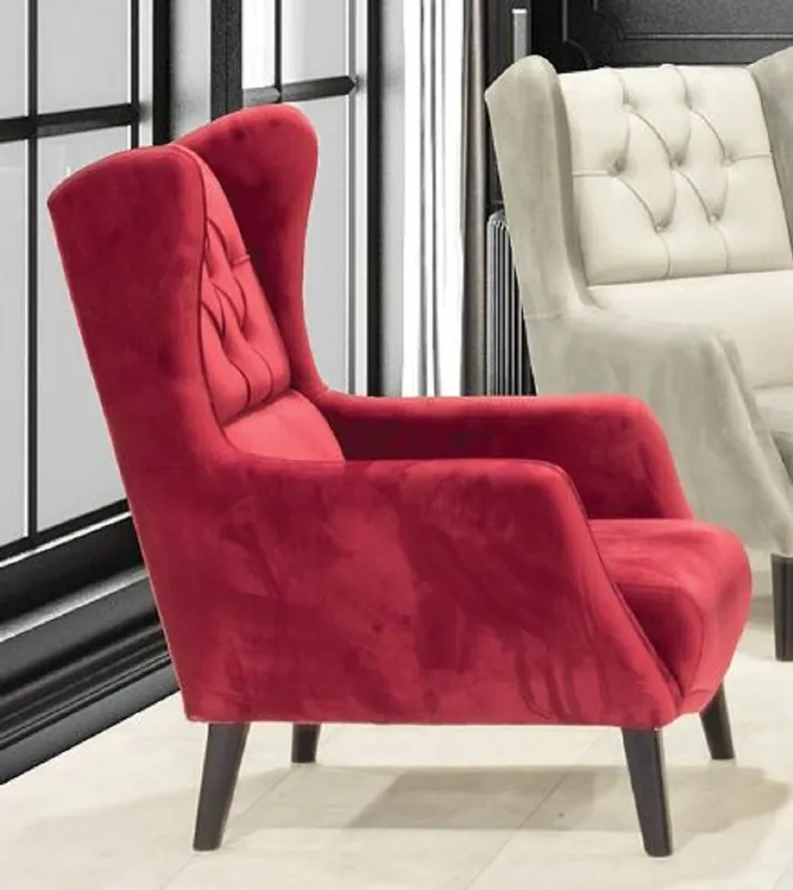 Markenprodukt Casa Padrino Chesterfield Ohrensessel Rot / Schwarz 80 x 80 x H. 90 cm - Moderner Wohnzimmer Sessel - Chesterfield Wohnzimmer Möbel