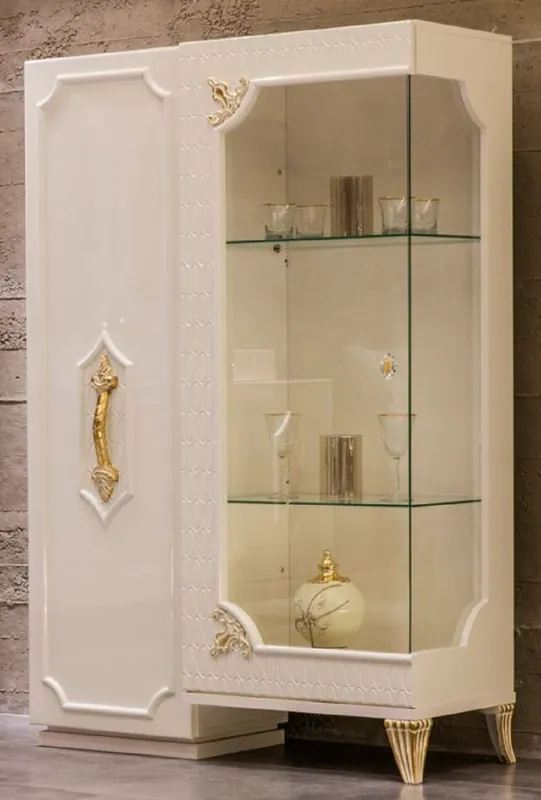 Casa Padrino Luxus Barock Vitrine Weiß / Gold - Handgefertigter Massivholz Vitrinenschrank mit 2 Türen - Barock Möbel - Edel & Prunkvoll Direkt Vom Hersteller