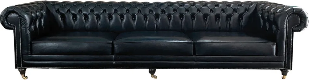 Jetzt Bestellen Casa Padrino Luxus Chesterfield Leder Sofa Vintage Schwarz - Echtleder Wohnzimmer Sofa mit Rollen - Luxus Chesterfield Möbel