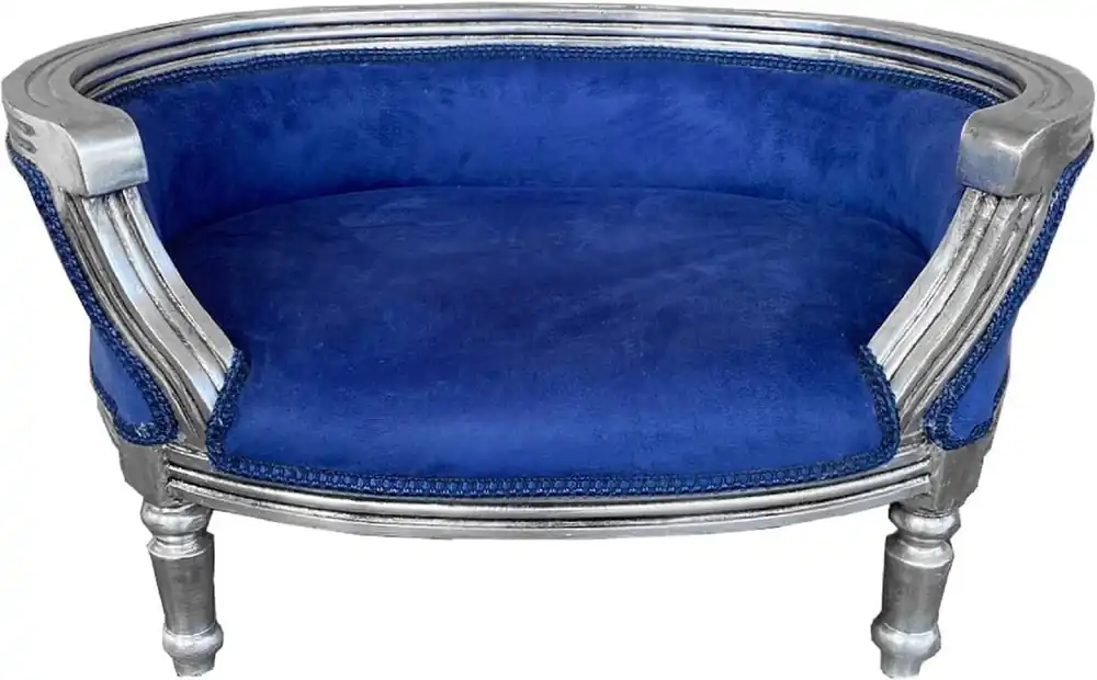 Casa Padrino Barock Hunde & Katzen Sofa Royalblau / Silber - Handgefertigtes Hundebett & Katzenbett im Barockstil - Barock Tiermöbel Ausverkauf