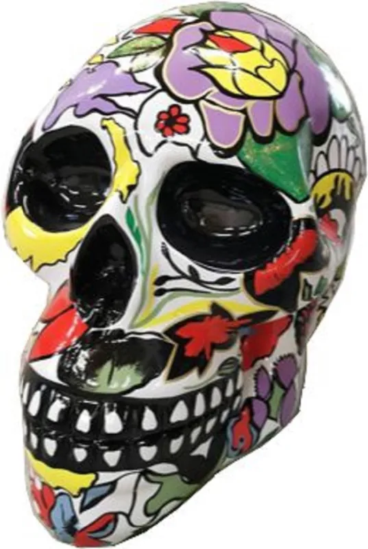 Casa Padrino Designer Deko Skulptur Totenkopf Mehrfarbig / Schwarz 44 x 58 x H. 66 cm - Wetterbeständige Dekofigur - Wohnzimmer Deko - Garten Deko Jetzt Kaufen