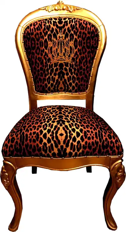 Preis Gesenkt Pompöös by Casa Padrino Luxus Barock Esszimmer Stuhl Krone mit Glitzersteinen Leopard / Gold - Pompööser Barock Stuhl designed by Harald Glööckler