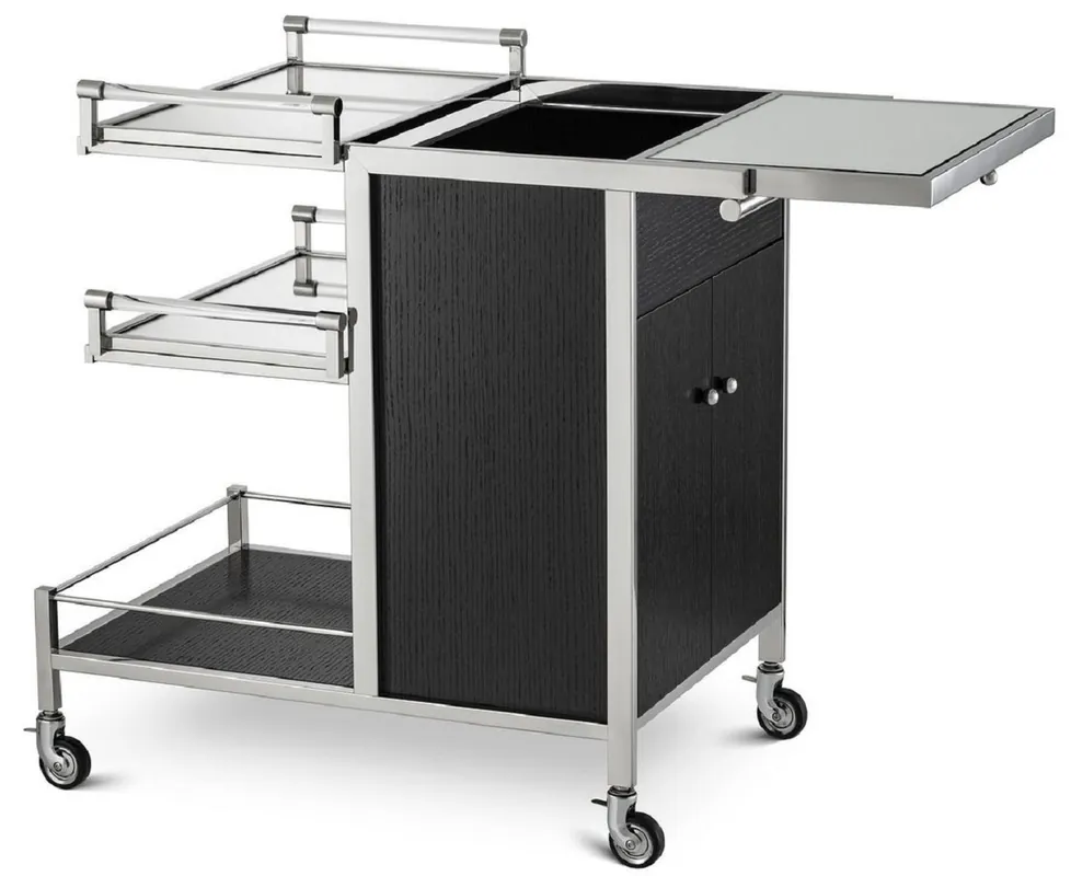 Aktuell Casa Padrino Luxus Servierwagen Silber / Schwarz 94,5 x 54 x H. 83,5 cm - Hotel Restaurant Gastronomie Trolley - Luxus Accessoires