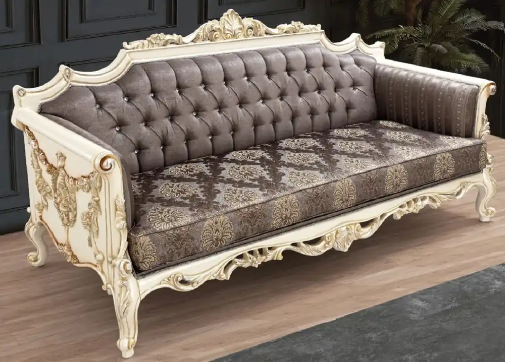 Top-Angebot Casa Padrino Luxus Barock Sofa Grau / Braun / Weiß / Gold / Silber - Handgefertigtes Wohnzimmer Sofa mit elegantem Muster und Glitzersteinen - Barock Wohnzimmer Möbel - Edel & Prunkvoll