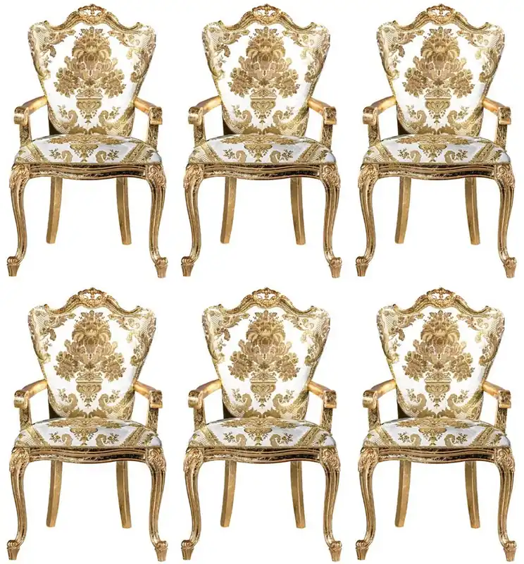 Aktuell Casa Padrino Luxus Barock Esszimmerstuhl Set Weiß / Gold - 6 handgefertigte Küchen Stühle mit Armlehnen und elegantem Muster - Barock Esszimmer Möbel - Edel & Prunkvoll
