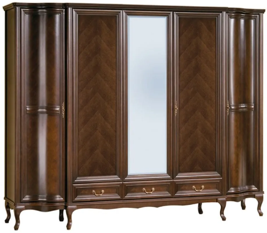 Sichere Zahlung Casa Padrino Luxus Jugendstil Schlafzimmerschrank Dunkelbraun 256,8 x 63,5 x H. 206 cm - Massivholz Kleiderschrank mit 5 Türen und 3 Schubladen - Barock & Jugendstil Schlafzimmer Möbel
