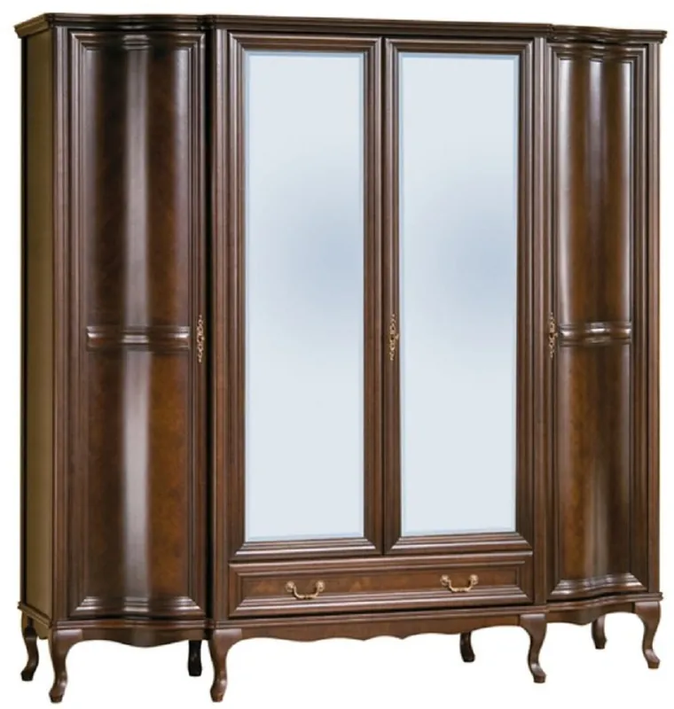 Preisknaller Casa Padrino Luxus Jugendstil Schlafzimmerschrank Dunkelbraun 206,5 x 63,5 x H. 206 cm - Massivholz Kleiderschrank mit 4 Türen und Schublade - Barock & Jugendstil Schlafzimmer Möbel