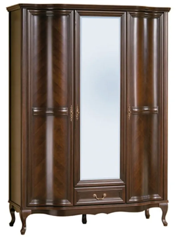 Markenprodukt Casa Padrino Luxus Jugendstil Schlafzimmerschrank Dunkelbraun 147,8 x 63,5 x H. 206 cm - Massivholz Kleiderschrank mit 3 Türen und Schublade - Barock & Jugendstil Schlafzimmer Möbel
