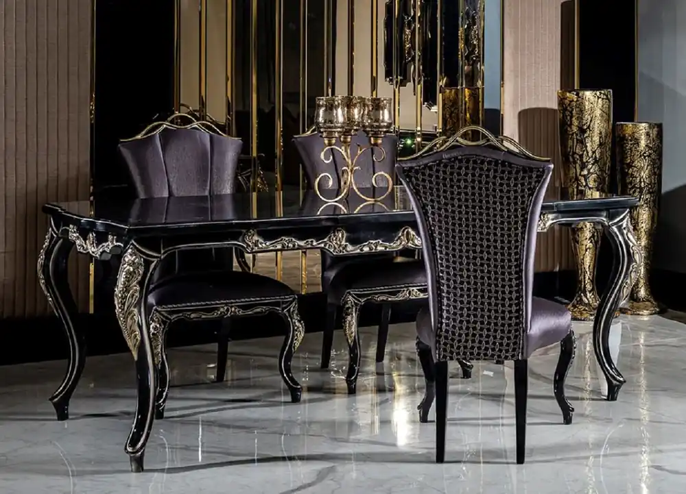 Aktuell Casa Padrino Luxus Barock Esszimmer Set Lila / Schwarz / Gold - 1 Esstisch & 6 Esszimmerstühle - Barock Esszimmer Möbel - Edel & Prunkvoll
