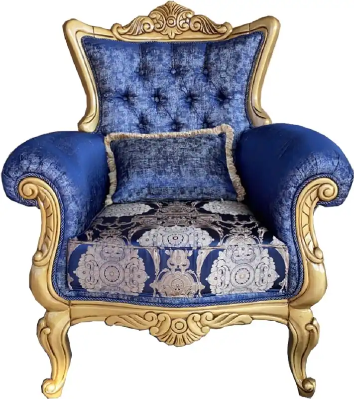 Günstig Casa Padrino Luxus Barock Sessel Blau / Creme / Gold - Handgefertigter Wohnzimmer Sessel mit elegantem Muster und dekorativem Kissen - Barock Möbel