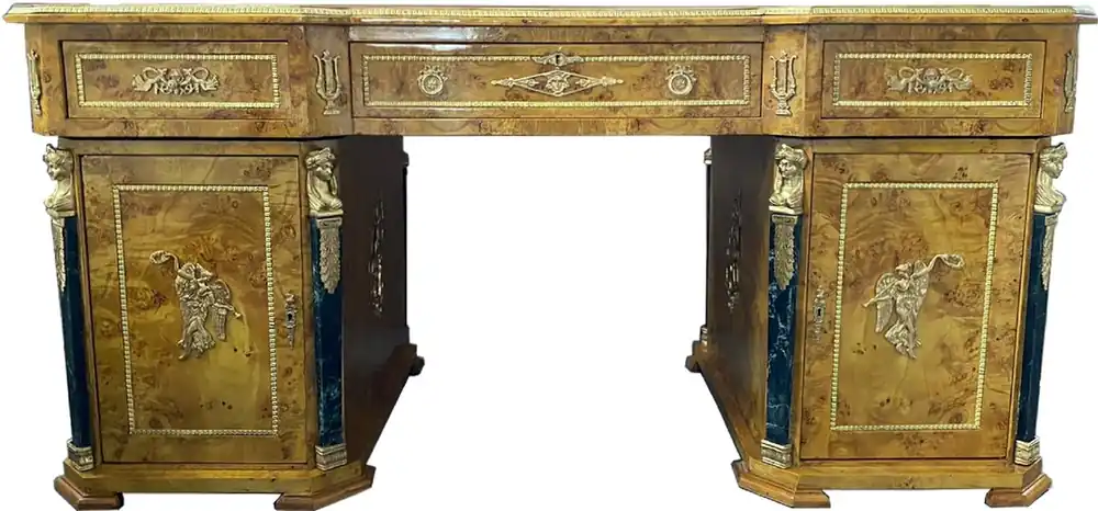 Jetzt Kaufen Casa Padrino Barock Massivholz Schreibtisch Naturfarben / Schwarz / Messing