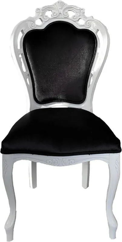 Casa Padrino Luxus Barock Esszimmerstuhl Schwarz / Weiß - Handgefertigter Massivholz Stuhl mit edlem Samtstoff - Barockstil Küchenstuhl - Barock Esszimmer Möbel Top-Angebot