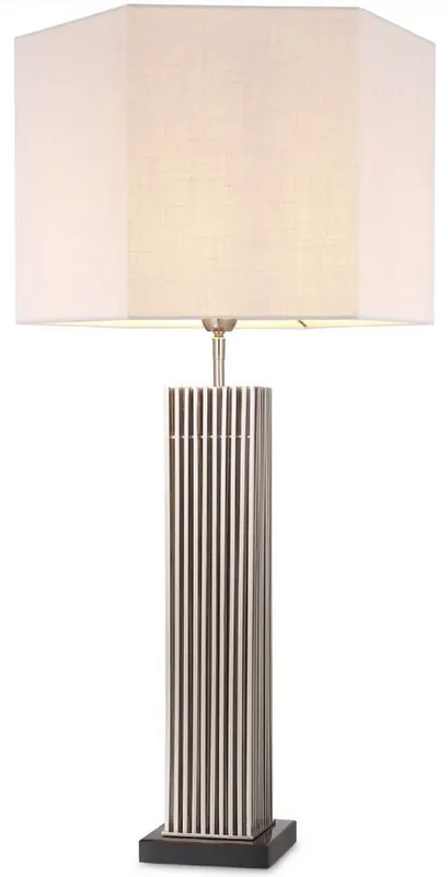 Angebot Casa Padrino Luxus Tischleuchte Silber / Schwarz / Weiß 46 x 46 x H. 87 cm - Moderne Schreibtischleuchte mit sechseckigem Lampenschirm - Luxus Qualität