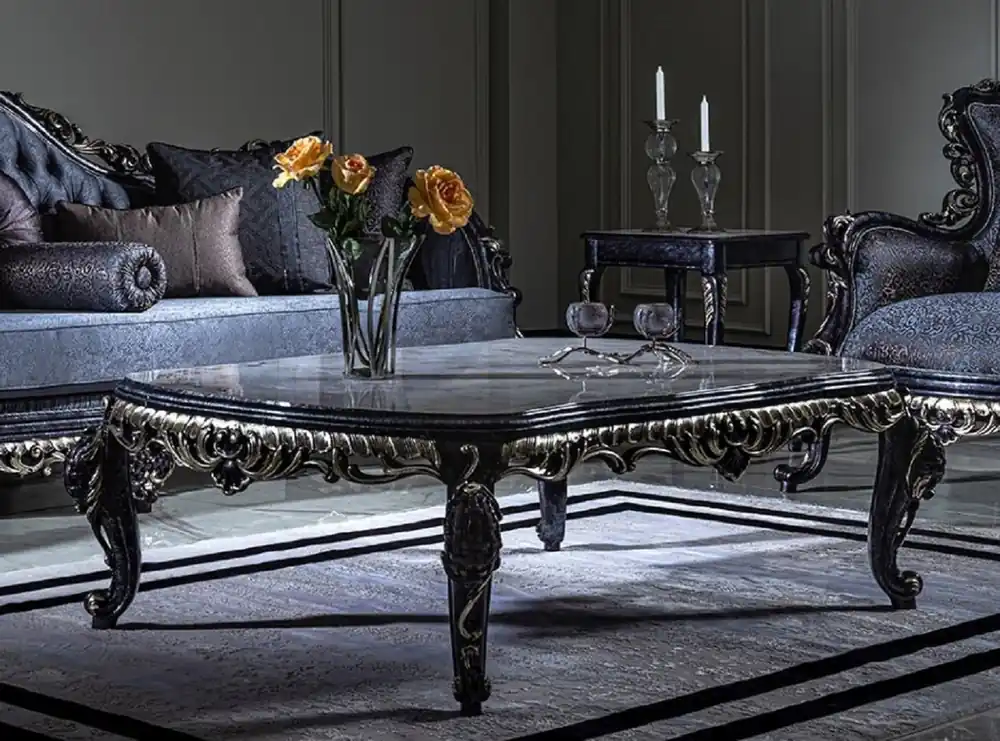 Beliebt Casa Padrino Luxus Barock Couchtisch Weiß / Blau / Gold - Handgefertigter Massivholz Wohnzimmertisch im Barockstil - Prunkvolle Barock Wohnzimmer Möbel