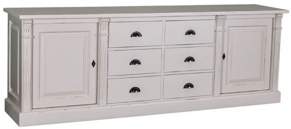 Sofort Bestellen Casa Padrino Landhausstil Sideboard Antik Grau / Cremefarben 219 x 51 x H. 78 cm - Massivholz Schrank mit 2 Türen und 6 Schubladen - Landhausstil Massivholz Möbel