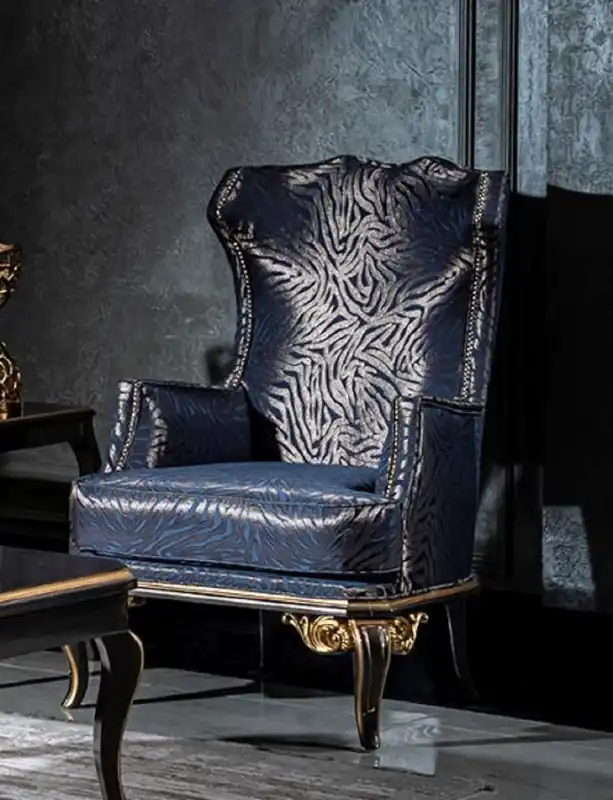 Versand Am Gleichen Tag Casa Padrino Luxus Barock Ohrensessel Blau / Schwarz / Gold - Edler Wohnzimmer Sessel mit elegantem Muster - Handgefertigte Barock Möbel