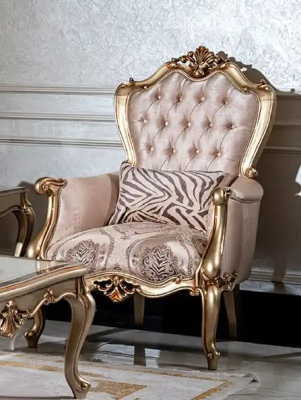 Echt Casa Padrino Luxus Barock Sessel Rosa / Schwarz / Gold - Eleganter Wohnzimmer Sessel mit Muster und dekorativem Kissen - Barock Wohnzimmer Möbel