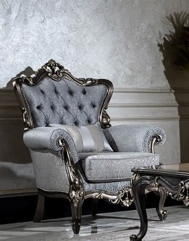 Bestseller Casa Padrino Luxus Barock Sessel Hellblau / Grau / Dunkelgrau / Gold - Eleganter Wohnzimmer Sessel mit Muster und dekorativem Kissen - Barock Wohnzimmer Möbel