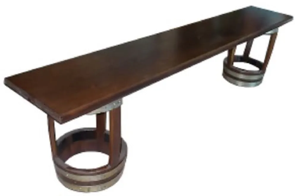 Casa Padrino Luxus Fass Sitzbank Dunkelbraun / Silber 200 x 34 x H. 49 cm - Handgefertigte Massivholz Bank - Garten Terrassen Gastronomie Möbel Meistverkauft