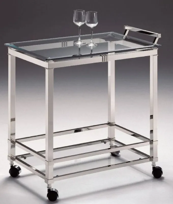 Geprüft Casa Padrino Luxus Servierwagen Silber 74 x 49 x H. 78 cm - Hotel Restaurant Gastronomie Trolley - Luxus Accessoires
