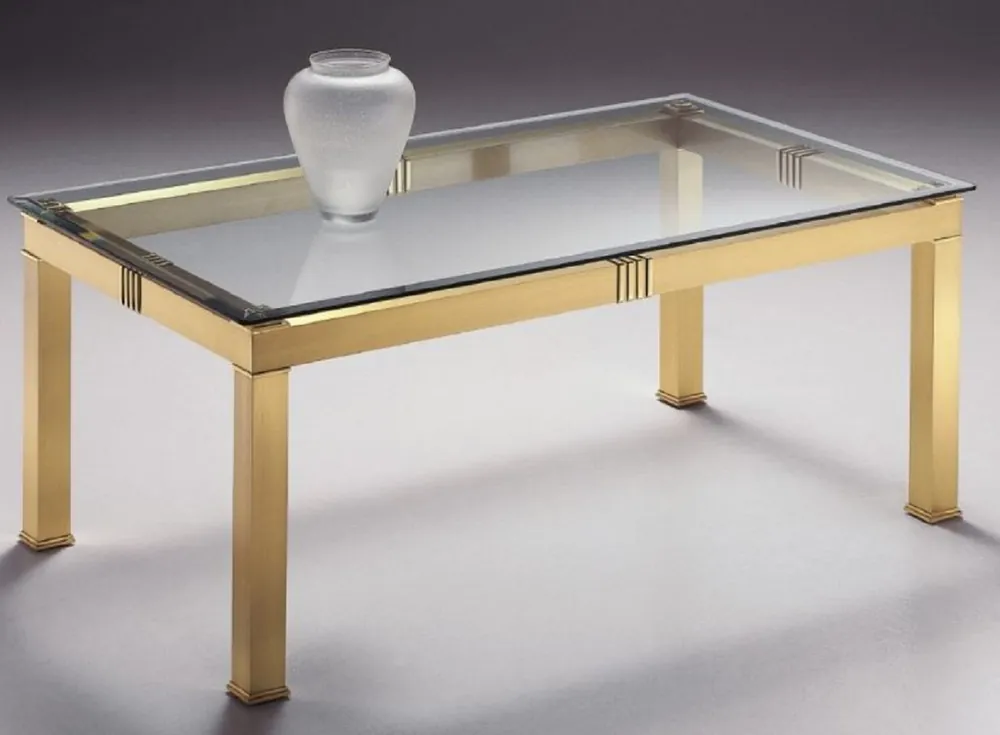 Garantierte Lieferung Casa Padrino Luxus Couchtisch Messingfarben 120 x 70 x H. 48 cm - Rechteckiger Messing Wohnzimmertisch mit Glasplatte - Wohnzimmer Möbel - Luxus Qualität