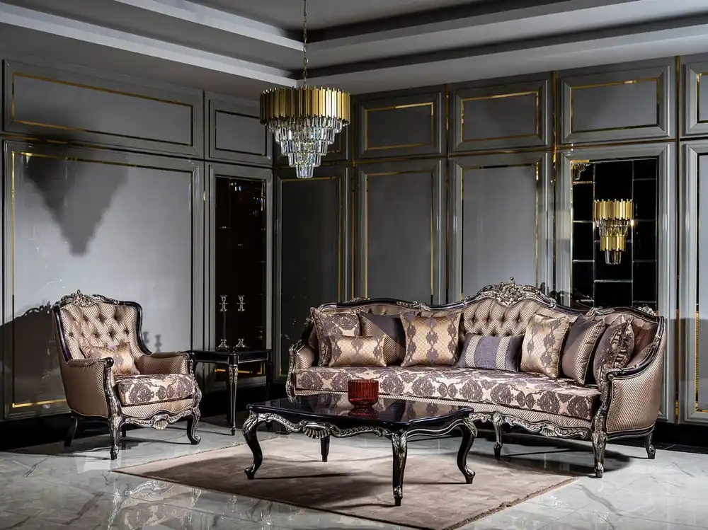 Schnäppchen Casa Padrino Luxus Barock Wohnzimmer Set Gold / Lila - 2 Sofas & 2 Sessel & 1 Couchtisch - Handgefertigte Wohnzimmer Möbel im Barockstil - Edel & Prunkvoll