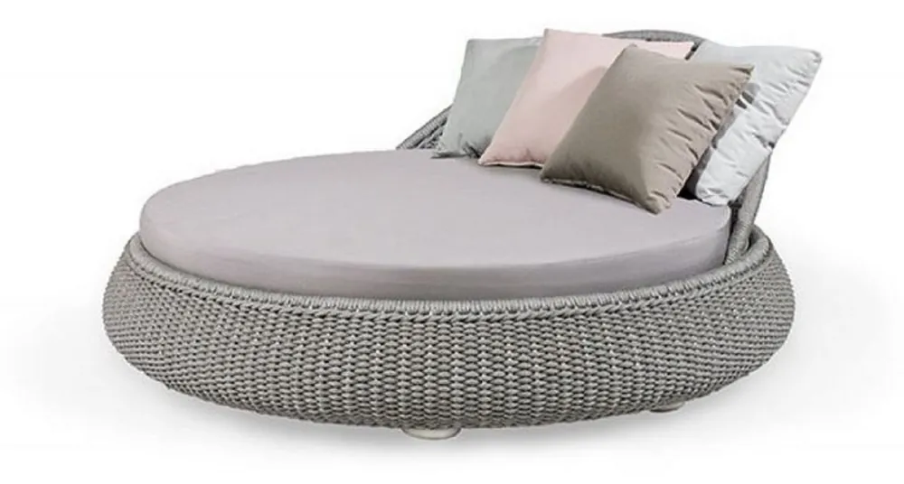 Casa Padrino Luxus Liegeinsel Grau Ø 153 x H. 71 cm - Handgewebte Wetterbeständige Sonneninsel - Moderne Garten Möbel - Hotel Möbel Begrenztes Angebot