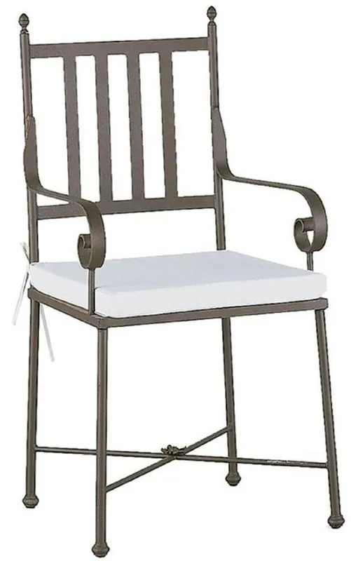 Casa Padrino Luxus Jugendstil Gartenstuhl mit Armlehnen und Sitzkissen Braun / Weiß 47 x 50 x H. 103 cm - Handgeschmiedeter Esszimmer Stuhl - Esszimmer Garten Terrassen Möbel Meistverkauft